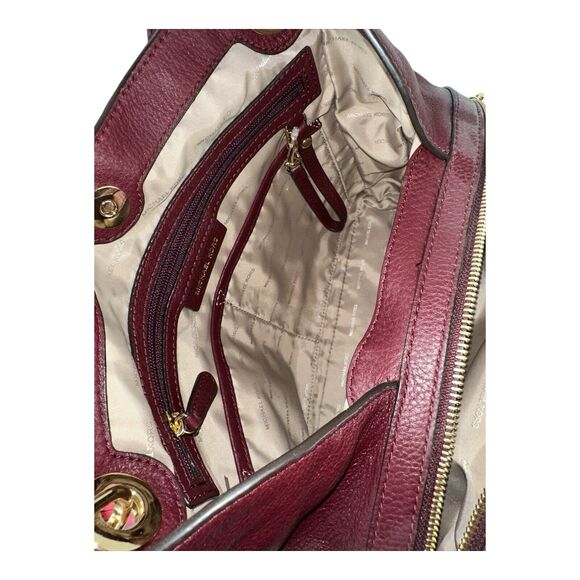 Michael Kors Raven Large Pebble Leather Shoulder Handbag Tote Purse Maroon EUC - Picture 10 of 15